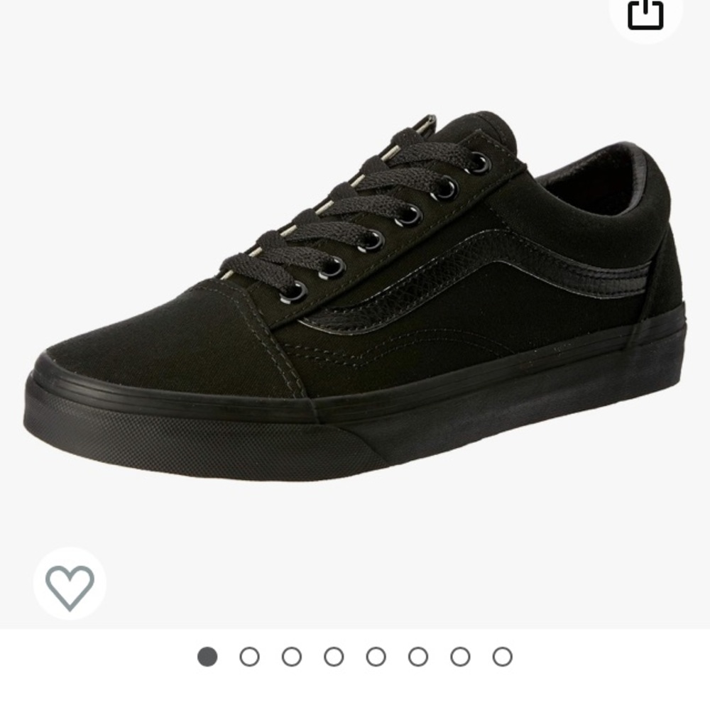 Vans Old Skool low-top trainers. Unisex black canvas shoes. Womens 7.5